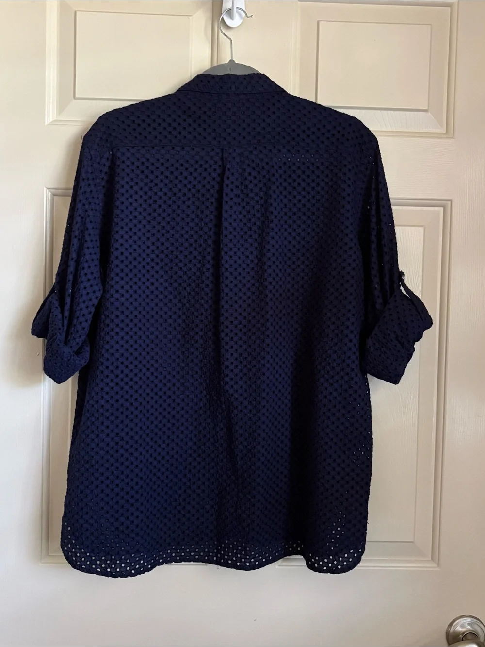 Gap Eyelet Heritage Collection Broderie Anglaise Cotton Roll Tab Navy Popover L